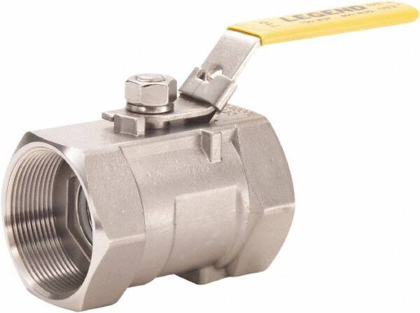 Legend Valve - 1/8" Pipe, Standard Port, Stainless Steel Standard Ball Valve - 1 Piece, FNPT x FNPT Ends, Lever Handle, 800 WOG, 150 WSP - Caliber Tooling