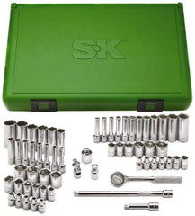 SK - 60 Piece 1/4" Drive Deep Well Socket Set - 6 Points, 1/8" to 5/8" (4mm to 16mm) Range, Inch/Metric Measurement Standard - Caliber Tooling