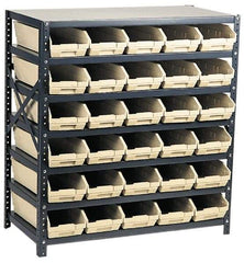 Quantum Storage - 2,100 Lb Capacity, 12" Deep x 36" Wide x 39" High, Steel Floor Rack - 1 Side, 24 Blue Polyethylene/Polypropylene Bins - Caliber Tooling