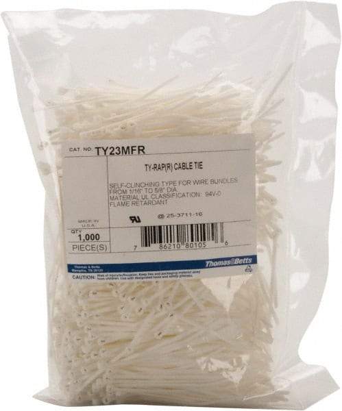 Thomas & Betts - 3.62" Long White Nylon Standard Cable Tie - 18 Lb Tensile Strength, 0.77mm Thick, 6" Max Bundle Diam - Caliber Tooling