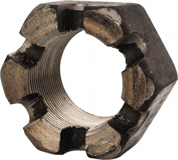 Value Collection - 2-12 UNF Grade 2 Steel Slotted Locknut - 3" Width Across Flats, 1-23/32" High, Uncoated - Caliber Tooling