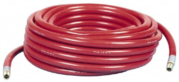 Made in USA - 3/8" ID x 5/8" OD 50' Long Multipurpose Air Hose - MNPT x MNPT Ends, 300 Working psi, -10 to 150°F, 1/4" Fitting, Yellow - Caliber Tooling