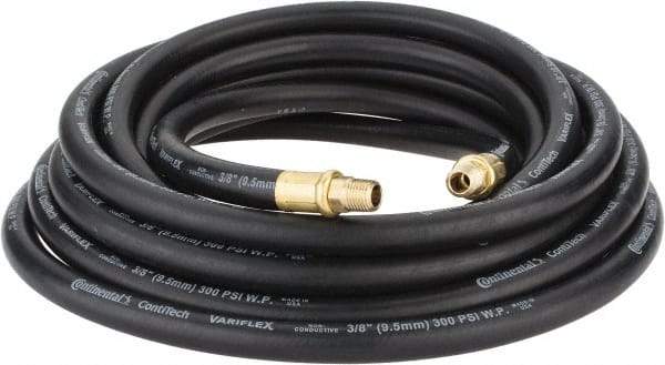 Continental ContiTech - 3/8" ID x 0.688" OD 25' Long Oil Resistant Air Hose - MNPT x MNPT Ends, 300 Working psi, -20 to 190°F, 1/4" Fitting, Black - Caliber Tooling