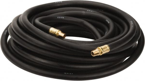 Continental ContiTech - 3/8" ID x 0.688" OD 50' Long Oil Resistant Air Hose - MNPT x MNPT Ends, 300 Working psi, -20 to 190°F, 1/4" Fitting, Black - Caliber Tooling