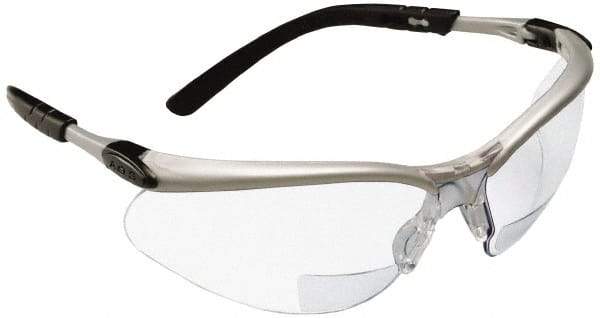 3M - +2.5, Clear Lenses, Scratch Resistant, Framed Magnifying Safety Glasses - UV Protection, Adjustable Temples, Silver/Black Plastic Frame, ANSI Z87.1-2010 - Caliber Tooling