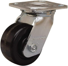 Hamilton - 4" Diam x 2" Wide x 5-5/8" OAH Top Plate Mount Swivel Caster - Phenolic, 800 Lb Capacity, Straight Roller Bearing, 4 x 4-1/2" Plate - Caliber Tooling