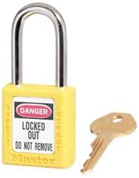 Master Lock - Keyed Alike Conductive Lockout Padlock - 1-1/2" Shackle Clearance, 1/4" Shackle Diam, 1-3/4" Body Height x 1-1/2" Body Width, Yellow, 6 Pins - Caliber Tooling