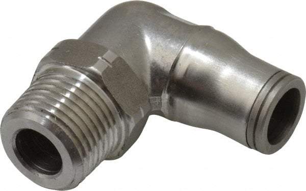 Legris - 3/8" Outside Diam, 3/8 NPT, Stainless Steel Push-to-Connect Male Elbow - 435 Max psi, Tube to Male NPT Connection, FKM O-Ring - Caliber Tooling