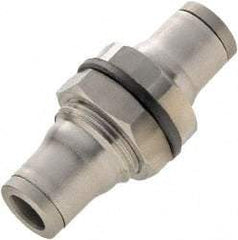 Legris - 1/2" Outside Diam, Stainless Steel Push-to-Connect Bulkhead Union - 435 Max psi, Tube to Tube Connection, FKM O-Ring - Caliber Tooling