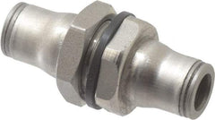 Legris - 1/4" Outside Diam, Stainless Steel Push-to-Connect Bulkhead Union - 435 Max psi, FKM O-Ring, Tube to Tube - Caliber Tooling