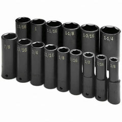 SK - 1/2" Drive Deep Impact Socket Set - 3/8 to 1-1/4", Inch Measurement Standard - Caliber Tooling