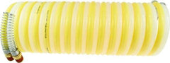 Coilhose Pneumatics - 5/16" ID, 1/4 Thread, 25' Long, Yellow & Natural Nylon Coiled & Self Storing Hose - 175 Max psi, Male Swivel x Male Swivel - Caliber Tooling