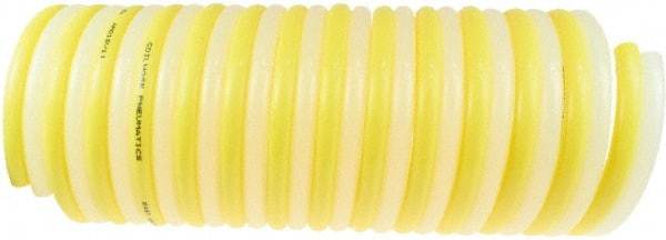 Coilhose Pneumatics - 1/4" ID, 50' Long, Yellow & Natural Nylon Coiled & Self Storing Hose - 185 Max psi, No Fittings - Caliber Tooling