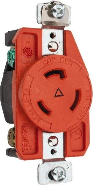 Cooper Wiring Devices - 250 VAC, 20 Amp, L6-20R NEMA, Isolated Ground Receptacle - 2 Poles, 3 Wire, Female End, Orange - Caliber Tooling