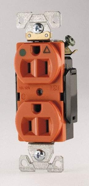 Cooper Wiring Devices - 125 VAC, 15 Amp, 5-15R NEMA Configuration, Orange, Hospital Grade, Isolated Ground Duplex Receptacle - 1 Phase, 2 Poles, 3 Wire, Flush Mount, Chemical, Heat and Impact Resistant - Caliber Tooling