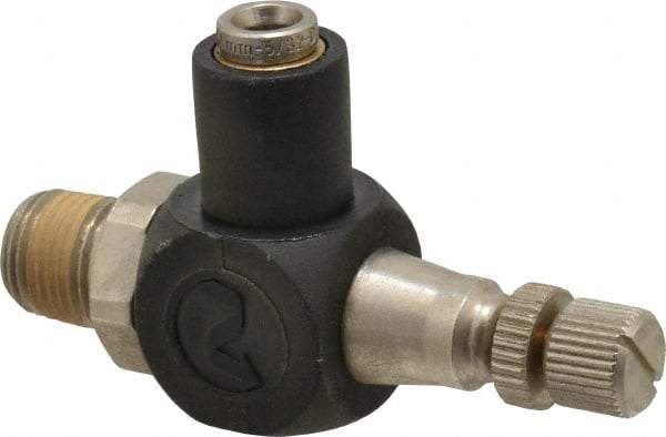 Norgren - 5/32" Tube Inlet x 1/8" NPT Outlet Flow Control Valve - 0 to 150 psi & Plated Brass Material - Caliber Tooling