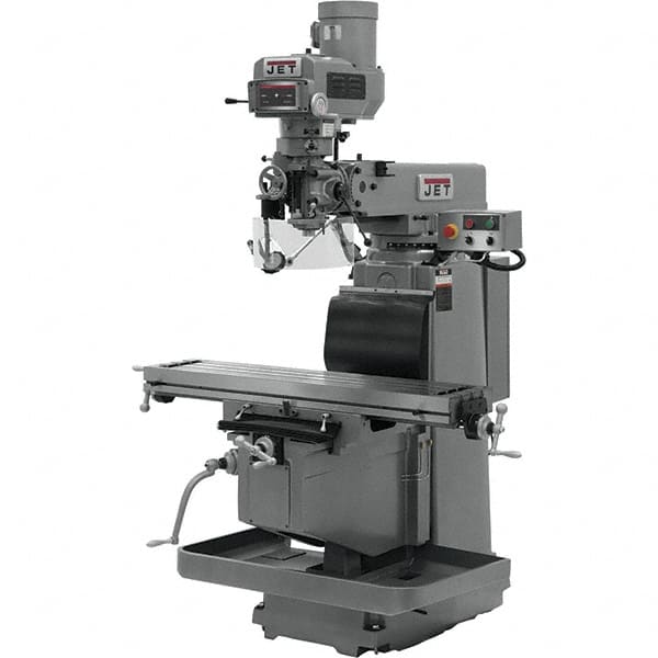 Jet - 12" Table Width x 54" Table Length, Variable Speed Pulley Control, 3 Phase Knee Milling Machine - NT40 Spindle Taper, 5 hp - Caliber Tooling