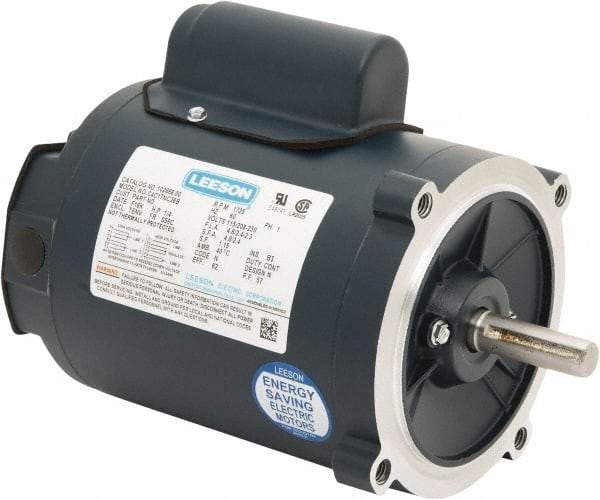 Leeson - 1/4 Max hp, 1,800 Max RPM, Capacitor Start Electric AC DC Motor - 115/230 V Input, Single Phase, S56C Frame, 5/8" Shaft Diam, C-Face Mount, TENV Enclosure - Caliber Tooling