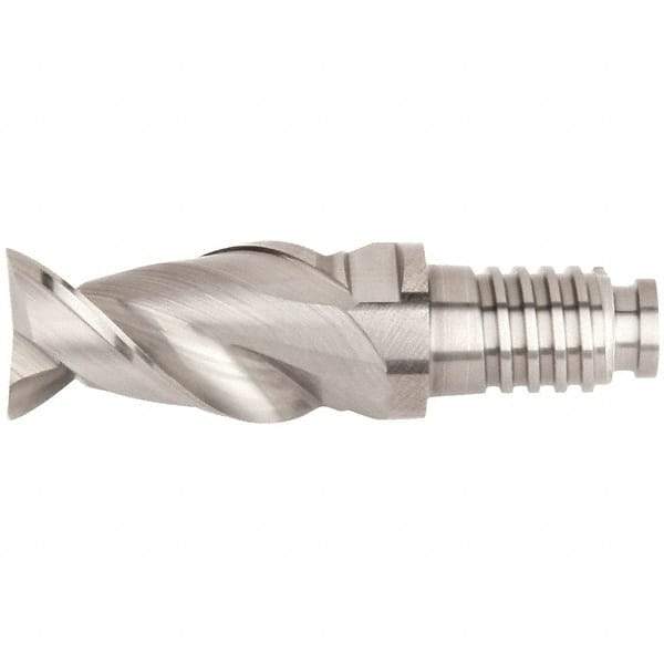 Kennametal - 12mm Mill Diam, 18mm LOC, 42mm OAL, 2 Flute Square End Mill Head - Duo-Lock 12 Connection, Solid Carbide, Uncoated, Right Hand Flute, Spiral Flute, Centercutting, 45° Helix, Series ABDF - Caliber Tooling