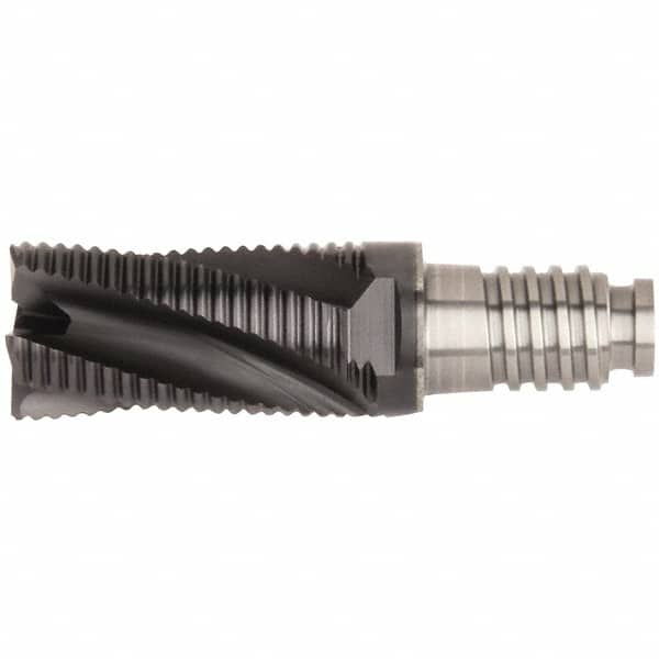 Kennametal - 20mm Diam, 30mm LOC, 4 Flute, 0.5mm Corner Chamfer End Mill Head - Solid Carbide, AlTiN Finish, Duo-Lock 20 Connection, Spiral Flute, 20° Helix, Centercutting - Caliber Tooling