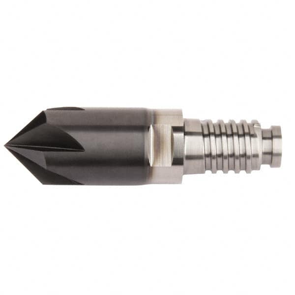 Corner Chamfer End Mill Head: 1/2″ Dia, 0.1″ Width, 5 Flute Duo-Lock 12, Solid Carbide, AlTiN Finish, Spiral Flute