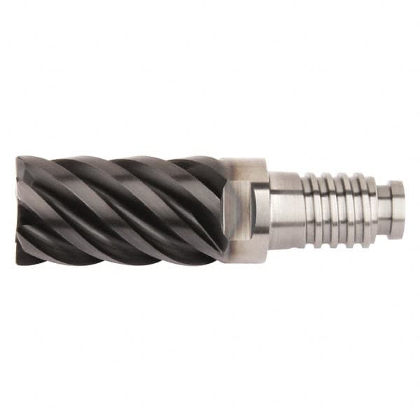 Kennametal - 16mm Diam, 24mm LOC, 6 Flute, 0.75mm Corner Radius End Mill Head - Solid Carbide, AlTiN Finish, Duo-Lock 16 Connection, Spiral Flute, 45° Helix, Centercutting - Caliber Tooling