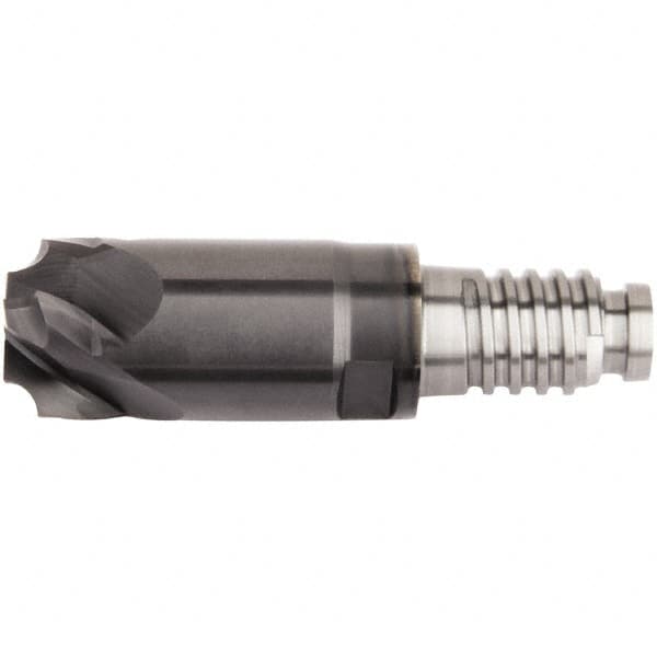 Kennametal - 10mm Diam, 1.5mm LOC, 4 Flute, 1.5mm Corner Radius End Mill Head - Solid Carbide, AlTiN Finish, Duo-Lock 10 Connection, Spiral Flute, 0° Helix - Caliber Tooling