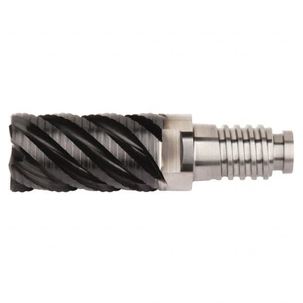 Kennametal - 10mm Diam, 15mm LOC, 4 Flute, 0.5mm Corner Radius End Mill Head - Solid Carbide, AlTiN Finish, Duo-Lock 10 Connection, Spiral Flute, 45° Helix, Centercutting - Caliber Tooling