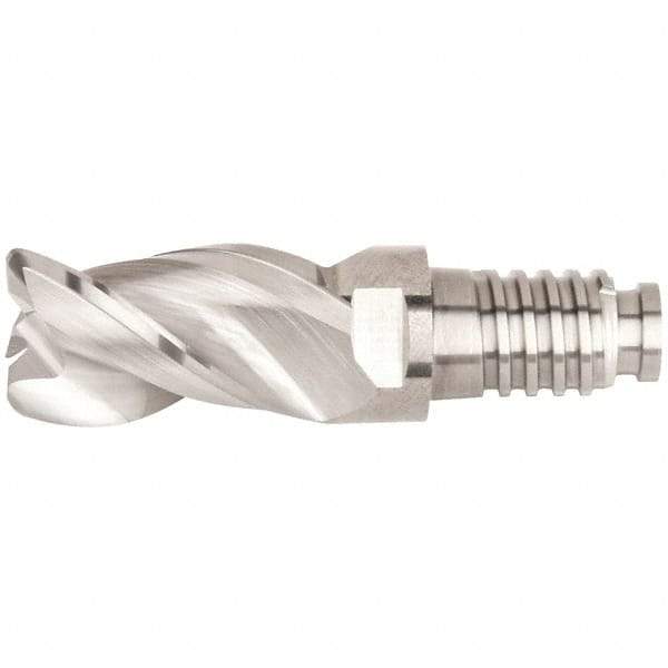 Kennametal - 1/2" Diam, 3/4" LOC, 3 Flute, 0.03" Corner Radius End Mill Head - Solid Carbide, Uncoated, Duo-Lock 12 Connection, Spiral Flute, 38° Helix, Centercutting - Caliber Tooling