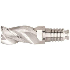 Kennametal - 12mm Diam, 18mm LOC, 3 Flute, 1mm Corner Radius End Mill Head - Solid Carbide, Uncoated, Duo-Lock 12 Connection, Spiral Flute, 38° Helix, Centercutting - Caliber Tooling