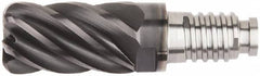 Kennametal - 1/2" Diam, 3/4" LOC, 6 Flute, 0.015" Corner Radius End Mill Head - Solid Carbide, AlTiN Finish, Duo-Lock 12 Connection, Spiral Flute, 37 & 39° Helix, Centercutting - Caliber Tooling