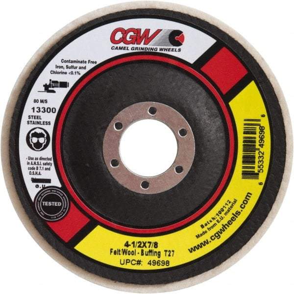 Camel Grinding Wheels - 5" Diam x 1/2" Thick Unmounted Buffing Wheel - 1 Ply, Polishing, 7/8" Arbor Hole, Soft Density - Caliber Tooling