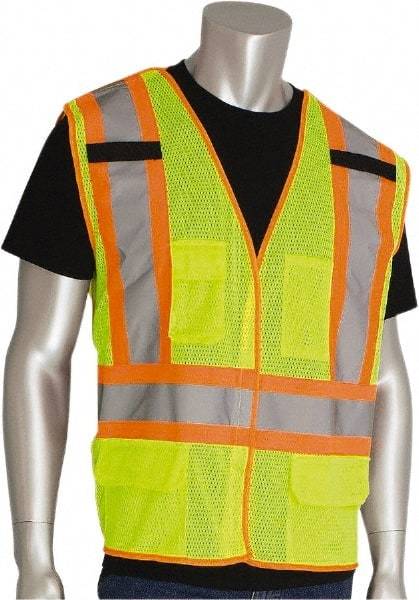 PIP - Size 2XL High Visibility Yellow Mesh Breakaway Vest - Hook & Loop Closure, 5 Pockets, Polyester - Caliber Tooling