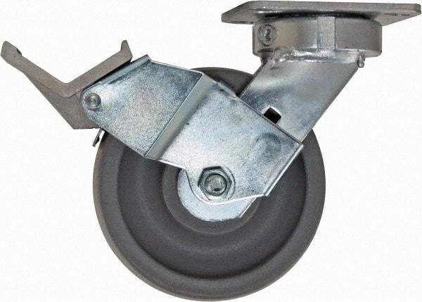 Caster Connection - 6" Diam x 2" Wide x 7-1/2" OAH Top Plate Mount Swivel Caster with Brake - Nylon, 1,500 Lb Capacity, Sealed Precision Ball Bearing, 4 x 4-1/2" Plate - Caliber Tooling