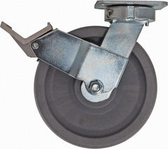 Caster Connection - 8" Diam x 2" Wide x 9-1/2" OAH Top Plate Mount Swivel Caster with Brake - Nylon, 2,000 Lb Capacity, Sealed Precision Ball Bearing, 4 x 4-1/2" Plate - Caliber Tooling