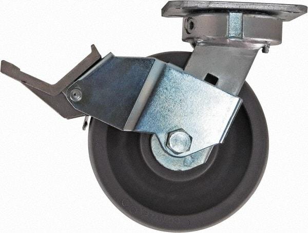 Caster Connection - 6" Diam x 2" Wide x 7-1/2" OAH Top Plate Mount Swivel Caster with Brake - Nylon, 1,500 Lb Capacity, Sealed Precision Ball Bearing, 4 x 4-1/2" Plate - Caliber Tooling