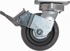 Caster Connection - 5" Diam x 2" Wide x 6-1/2" OAH Top Plate Mount Swivel Caster with Brake - Nylon, 1,250 Lb Capacity, Sealed Precision Ball Bearing, 4 x 4-1/2" Plate - Caliber Tooling