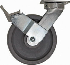 Caster Connection - 8" Diam x 2" Wide x 10-1/8" OAH Top Plate Mount Swivel Caster with Brake - Nylon, 2,000 Lb Capacity, Sealed Precision Ball Bearing, 4 x 4-1/2" Plate - Caliber Tooling