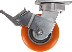 Caster Connection - 5" Diam x 2" Wide x 6-1/2" OAH Top Plate Mount Swivel Caster with Brake - Polyurethane, 750 Lb Capacity, Sealed Precision Ball Bearing, 4 x 4-1/2" Plate - Caliber Tooling