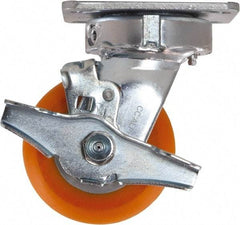 Caster Connection - 4" Diam x 2" Wide x 5-5/8" OAH Top Plate Mount Swivel Caster with Brake - Polyurethane, 700 Lb Capacity, Sealed Precision Ball Bearing, 4 x 4-1/2" Plate - Caliber Tooling