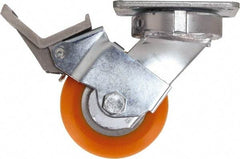 Caster Connection - 4" Diam x 2" Wide x 5-5/8" OAH Top Plate Mount Swivel Caster with Brake - Polyurethane, 700 Lb Capacity, Sealed Precision Ball Bearing, 4 x 4-1/2" Plate - Caliber Tooling