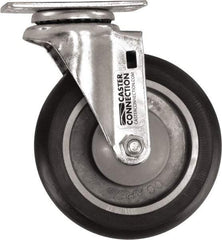 Caster Connection - 5" Diam x 1-1/4" Wide x 6-1/4" OAH Top Plate Mount Swivel Caster - Polyurethane, 450 Lb Capacity, Sealed Precision Ball Bearing, 2-3/8 x 3-5/8" Plate - Caliber Tooling