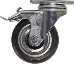 Caster Connection - 4" Diam x 1-1/4" Wide x 5-1/8" OAH Top Plate Mount Swivel Caster with Brake - Polyurethane, 400 Lb Capacity, Sealed Precision Ball Bearing, 2-3/8 x 3-5/8" Plate - Caliber Tooling