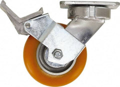 Caster Connection - 5" Diam x 2" Wide x 6-1/2" OAH Top Plate Mount Swivel Caster with Brake - Polyurethane, 750 Lb Capacity, Sealed Precision Ball Bearing, 4 x 4-1/2" Plate - Caliber Tooling