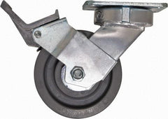 Caster Connection - 5" Diam x 2" Wide x 6-1/2" OAH Top Plate Mount Swivel Caster with Brake - Nylon, 1,250 Lb Capacity, Sealed Precision Ball Bearing, 4 x 4-1/2" Plate - Caliber Tooling