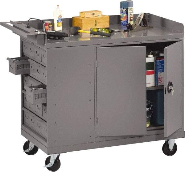 Tennsco - 1,000 Lb Capacity, 1 Shelf, 20 Bin, 1 Door Mobile Bench - 45" Wide x 25" Deep x 43" High, Steel - Caliber Tooling