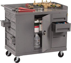 Tennsco - 1,000 Lb Capacity, 1 Shelf, 3 Drawer, 20 Bin, 1 Door Mobile Bench - 45" Wide x 25" Deep x 43" High, Steel - Caliber Tooling