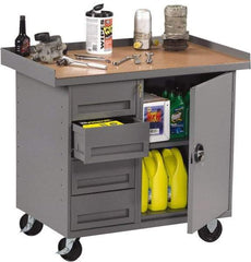 Tennsco - 1,000 Lb Capacity, 1 Shelf, 4 Drawer, 1 Door Mobile Bench - 42" Wide x 25" Deep x 36-1/2" High, Steel - Caliber Tooling