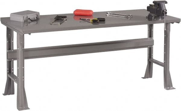 Tennsco - 48 Wide x 30" Deep x 33-1/2" High, 12 Gauge Steel Workbench - Fixed Flared Legs, Medium Gray - Caliber Tooling