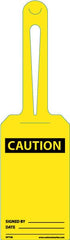 NMC - 11-1/4" High x 3-1/4" Long, CAUTION - SIGNED BY ______ DATE _____, English Safety & Facility Tag - Tag Header: CAUTION, 1 Side, White Unrippable Vinyl - Caliber Tooling